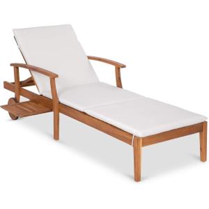 imageBest Choice Products 79x26in Acacia Wood Chaise Lounge Chair Recliner Outdoor Furniture for Patio Poolside wSlideOut Side Table FoamPadded Cushion Adjustable Backrest Wheels  CreamCream