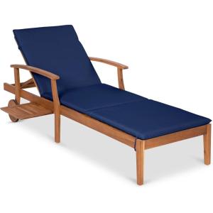 imageBest Choice Products 79x26in Acacia Wood Chaise Lounge Chair Recliner Outdoor Furniture for Patio Poolside wSlideOut Side Table FoamPadded Cushion Adjustable Backrest Wheels  CreamNavy Blue