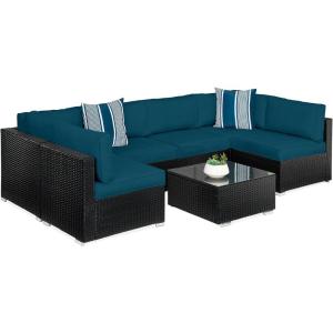 imageBest Choice Products 7Piece Modular Outdoor Sectional Wicker Patio Conversation Set w 2 Pillows Coffee Table Cover Included  TaupePistachioBlackPeacock