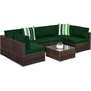 imageBest Choice Products 7Piece Modular Outdoor Sectional Wicker Patio Conversation Set w 2 Pillows Coffee Table Cover Included  TaupePistachioBrownMidnight Green