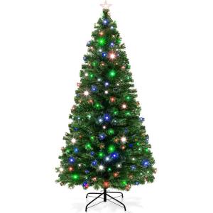 imageBest Choice Products 7ft PreLit Fiber Optic Artificial Pine Christmas Tree Holiday Dcor Centerpiece w 280 Multicolored LED Lights 8 Sequences Foldable Stand8ft