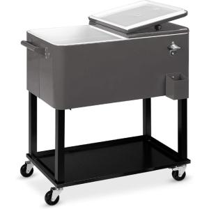 imageBest Choice Products 80Quart Outdoor Steel Rolling Cooler Cart wIce Chest Bottle Opener Catch Tray Drain Plug Locking WheelsGray