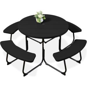 imageBest Choice Products 8Person Outdoor Bench Patio Picnic Table Circular w 4 Builtin Benches and Umbrella Hole 2000lb Capacity  GreenBlack