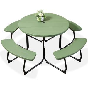 imageBest Choice Products 8Person Outdoor Bench Patio Picnic Table Circular w 4 Builtin Benches and Umbrella Hole 2000lb Capacity  GreenGreen