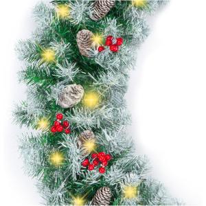 imageBest Choice Products 9ft PreLit Holiday PreDecorated Christmas Garland for Stairs Fireplace Decoration wPVC Tips 50 Lights Pine Cones Berries  SemiFlockedFlocked  Battery