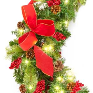 imageBest Choice Products 9ft PreLit Holiday PreDecorated Christmas Garland for Stairs Fireplace Decoration wPVC Tips 50 Lights Pine Cones Berries  SemiFlockedGreenRibbons  Battery