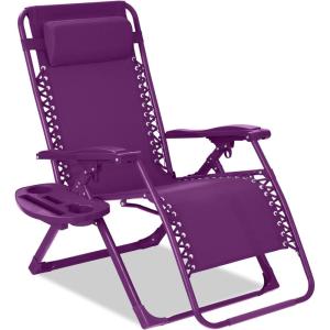 imageBest Choice Products Adjustable Zero Gravity Chair Monochromatic Color Folding Patio Recliner wSide Tray Headrest  SeafoamAmethyst