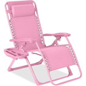 imageBest Choice Products Adjustable Zero Gravity Chair Monochromatic Color Folding Patio Recliner wSide Tray Headrest  SeafoamCarnation