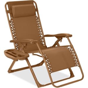 imageBest Choice Products Adjustable Zero Gravity Chair Monochromatic Color Folding Patio Recliner wSide Tray Headrest  SeafoamDesert