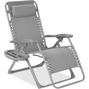 imageBest Choice Products Adjustable Zero Gravity Chair Monochromatic Color Folding Patio Recliner wSide Tray Headrest  SeafoamDove Gray