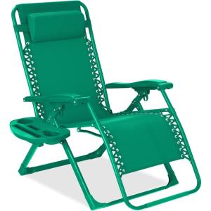 imageBest Choice Products Adjustable Zero Gravity Chair Monochromatic Color Folding Patio Recliner wSide Tray Headrest  SeafoamEmerald