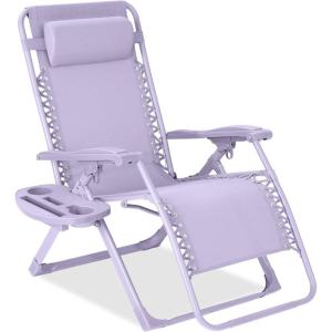 imageBest Choice Products Adjustable Zero Gravity Chair Monochromatic Color Folding Patio Recliner wSide Tray Headrest  SeafoamLavender