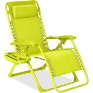 imageBest Choice Products Adjustable Zero Gravity Chair Monochromatic Color Folding Patio Recliner wSide Tray Headrest  SeafoamNeon
