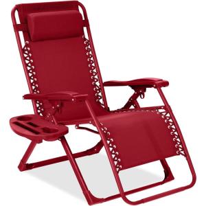 imageBest Choice Products Adjustable Zero Gravity Chair Monochromatic Color Folding Patio Recliner wSide Tray Headrest  SeafoamRuby