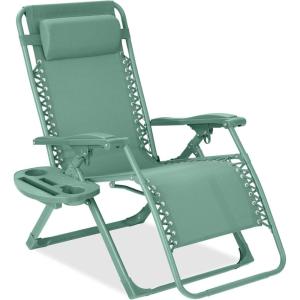 imageBest Choice Products Adjustable Zero Gravity Chair Monochromatic Color Folding Patio Recliner wSide Tray Headrest  SeafoamSeafoam
