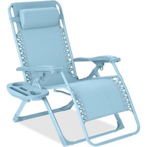 imageBest Choice Products Adjustable Zero Gravity Chair Monochromatic Color Folding Patio Recliner wSide Tray Headrest  SeafoamSky
