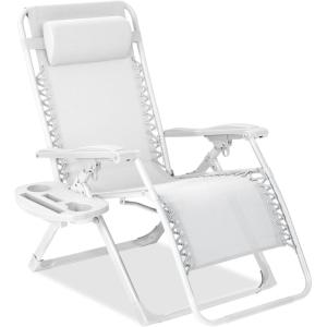 imageBest Choice Products Adjustable Zero Gravity Chair Monochromatic Color Folding Patio Recliner wSide Tray Headrest  SeafoamSnow