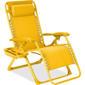 imageBest Choice Products Adjustable Zero Gravity Chair Monochromatic Color Folding Patio Recliner wSide Tray Headrest  SeafoamSunflower