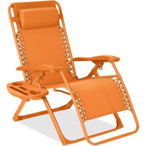 imageBest Choice Products Adjustable Zero Gravity Chair Monochromatic Color Folding Patio Recliner wSide Tray Headrest  SeafoamTangerine