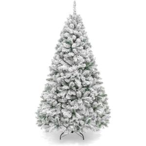 imageBest Choice Products Artificial Christmas Tree 6ft Unlit Snow Flocked Design Pine Tree Full Appearance Snowy wEasy Assembly Metal Stand9ft