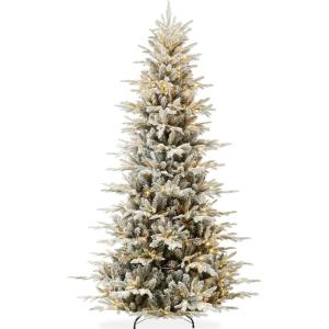 imageBest Choice Products Lighted Aspen Christmas Tree 6ft Flocked Artifical Noble Fir PreLit White ampamp Multicolored LED Lights Premium Holiday DcorFlocked Green