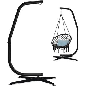 imageBest Choice Products Metal Hanging Hammock CStand for ChairWeatherResistant Finish Offset Base  Stand Only  GrayBlack