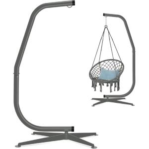imageBest Choice Products Metal Hanging Hammock CStand for ChairWeatherResistant Finish Offset Base  Stand Only  GrayGray