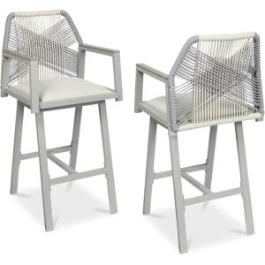 imageBest Choice Products Outdoor Bar Stools Set of 2 Bar Height 360 Swivel Aluminum Frame AllWeather Woven Rope Chair Design wArmrests  GrayMeteorGrayMeteor