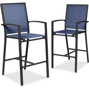 imageBest Choice Products Outdoor Bar Stools Set of 2 Bar Height Patio Furniture All Weather Mesh Design wArmrest  BlackNavyBlackNavy
