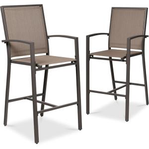 imageBest Choice Products Outdoor Bar Stools Set of 2 Bar Height Patio Furniture All Weather Mesh Design wArmrest  BlackNavyBrownBrown