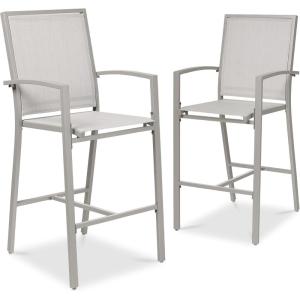 imageBest Choice Products Outdoor Bar Stools Set of 2 Bar Height Patio Furniture All Weather Mesh Design wArmrest  BlackNavyGrayGray