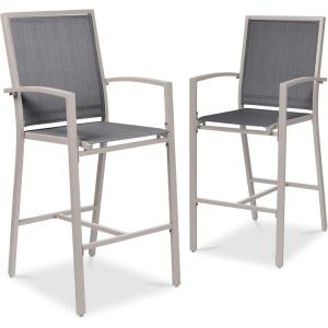 imageBest Choice Products Outdoor Bar Stools Set of 2 Bar Height Patio Furniture All Weather Mesh Design wArmrest  BlackNavyTaupeCharcoal