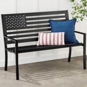 imageBest Choice Products Outdoor Bench 2Person Steel IndoorOutdoor Bench for Garden Patio Porch Entryway wAmerican Flag 790lb Capacity  BlackWoodBlack