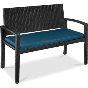 imageBest Choice Products Outdoor Bench 2Person Wicker Garden Patio Benches Seating Furniture for Backyard Porch wSeat Cushion 700lb Capacity  BrownRedBlueBlack