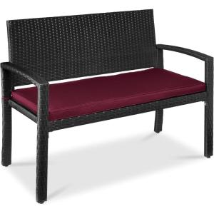 imageBest Choice Products Outdoor Bench 2Person Wicker Garden Patio Benches Seating Furniture for Backyard Porch wSeat Cushion 700lb Capacity  BrownRedBurgundyBlack