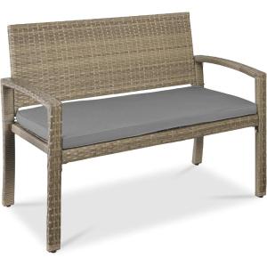 imageBest Choice Products Outdoor Bench 2Person Wicker Garden Patio Benches Seating Furniture for Backyard Porch wSeat Cushion 700lb Capacity  BrownRedGrayTaupe