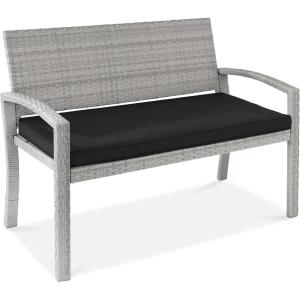 imageBest Choice Products Outdoor Bench 2Person Wicker Garden Patio Benches Seating Furniture for Backyard Porch wSeat Cushion 700lb Capacity  BrownRedGrayBlack