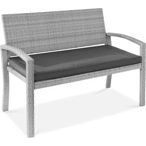 imageBest Choice Products Outdoor Bench 2Person Wicker Garden Patio Benches Seating Furniture for Backyard Porch wSeat Cushion 700lb Capacity  BrownRedGrayGray