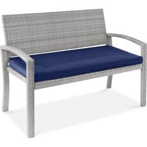 imageBest Choice Products Outdoor Bench 2Person Wicker Garden Patio Benches Seating Furniture for Backyard Porch wSeat Cushion 700lb Capacity  BrownRedGrayNavy