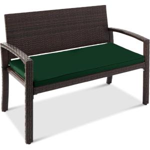 imageBest Choice Products Outdoor Bench 2Person Wicker Garden Patio Benches Seating Furniture for Backyard Porch wSeat Cushion 700lb Capacity  BrownRedGreenBrown