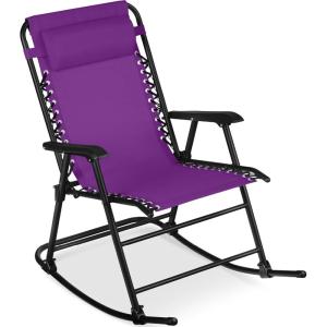 imageBest Choice Products Outdoor Folding Rocking Chair Zero Gravity Lounge Chair Patio Rocker wHeadrest Pillow  Cobalt BlueAmethyst Purple