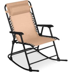 imageBest Choice Products Outdoor Folding Rocking Chair Zero Gravity Lounge Chair Patio Rocker wHeadrest Pillow  Cobalt BlueBeige