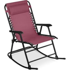 imageBest Choice Products Outdoor Folding Rocking Chair Zero Gravity Lounge Chair Patio Rocker wHeadrest Pillow  Cobalt BlueBurgundy