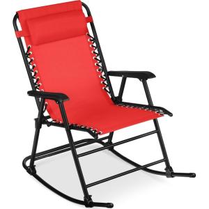 imageBest Choice Products Outdoor Folding Rocking Chair Zero Gravity Lounge Chair Patio Rocker wHeadrest Pillow  Cobalt BlueCrimson Red