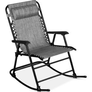 imageBest Choice Products Outdoor Folding Rocking Chair Zero Gravity Lounge Chair Patio Rocker wHeadrest Pillow  Cobalt BlueGray