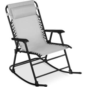imageBest Choice Products Outdoor Folding Rocking Chair Zero Gravity Lounge Chair Patio Rocker wHeadrest Pillow  Cobalt BlueIce Gray