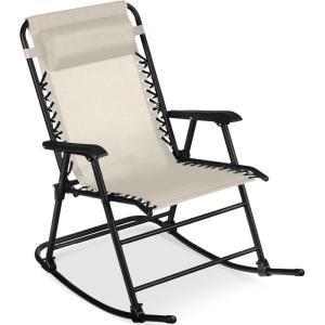 imageBest Choice Products Outdoor Folding Rocking Chair Zero Gravity Lounge Chair Patio Rocker wHeadrest Pillow  Cobalt BlueIvory