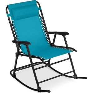 imageBest Choice Products Outdoor Folding Rocking Chair Zero Gravity Lounge Chair Patio Rocker wHeadrest Pillow  Cobalt BluePeacock Blue