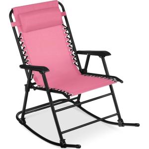 imageBest Choice Products Outdoor Folding Rocking Chair Zero Gravity Lounge Chair Patio Rocker wHeadrest Pillow  Cobalt BluePink