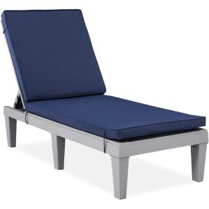 imageBest Choice Products Outdoor Lounge Chair Resin Patio Chaise Lounger for Poolside Backyard Porch wSeat Cushion Adjustable Backrest 5 Positions 330lb Capacity  GrayNavyGrayNavy